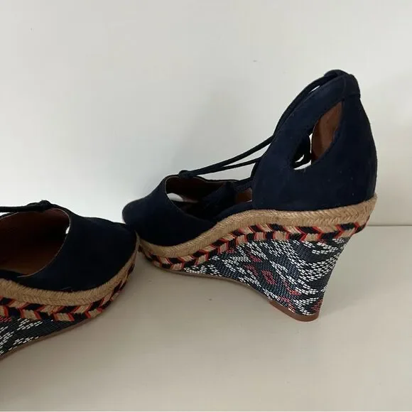 Cabi Isla NWOT wedge blue suede ankle tie up strap espadrilles sandals size 6 - Picture 5 of 8